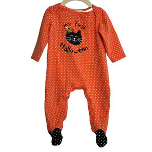 My First Halloween Infant Body Suit 6-9 mos Orange Polka Dot Black Cat One Piece